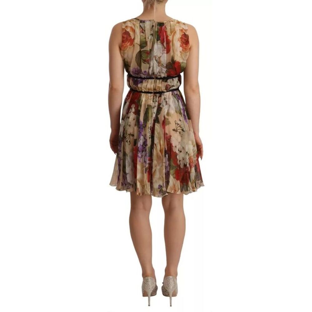 Dolce & Gabbana Beige Floral Sleeveless Round Neck Mini Women's Dress - Picture 3 of 6